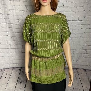New Namrata Joshipura Green Silk Sequins Tunic Blouse Size S